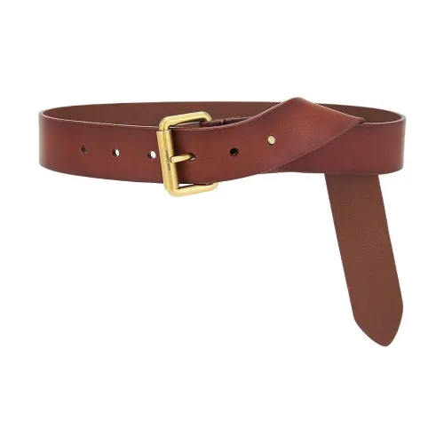 SAINT LAURENT Leather Metal Leather Belts Women's Brown Width  3CM