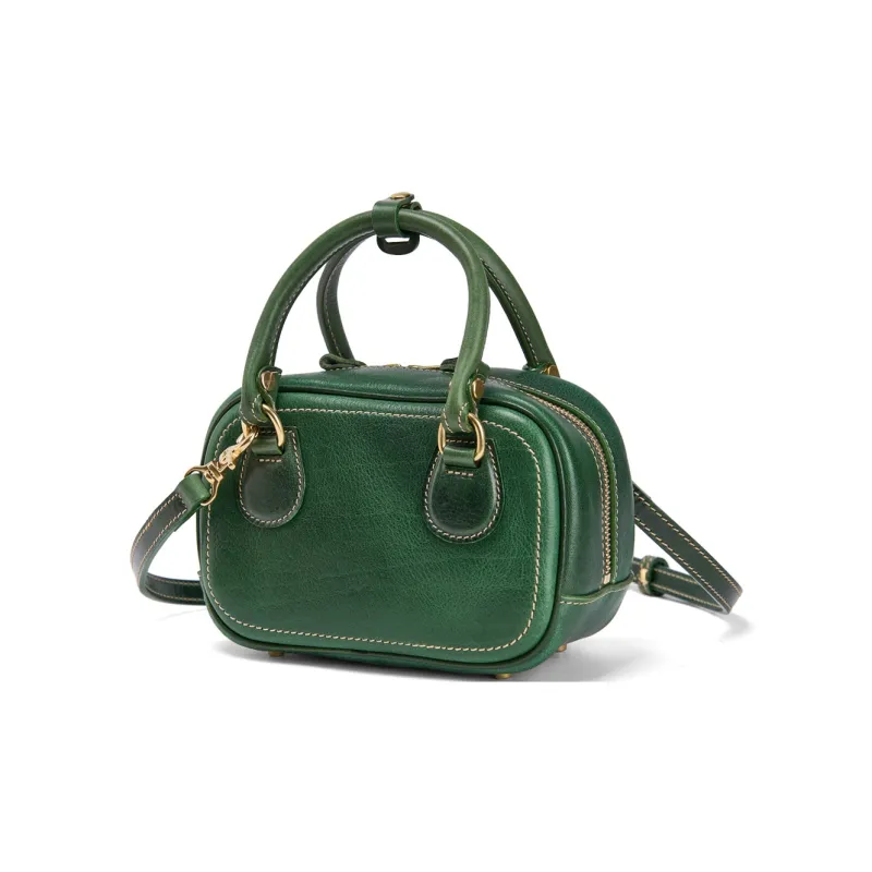 KAISER Cow Leather Handbag Small Size Women's Sunset Brown/Black/Sunset Yellow/Green-12