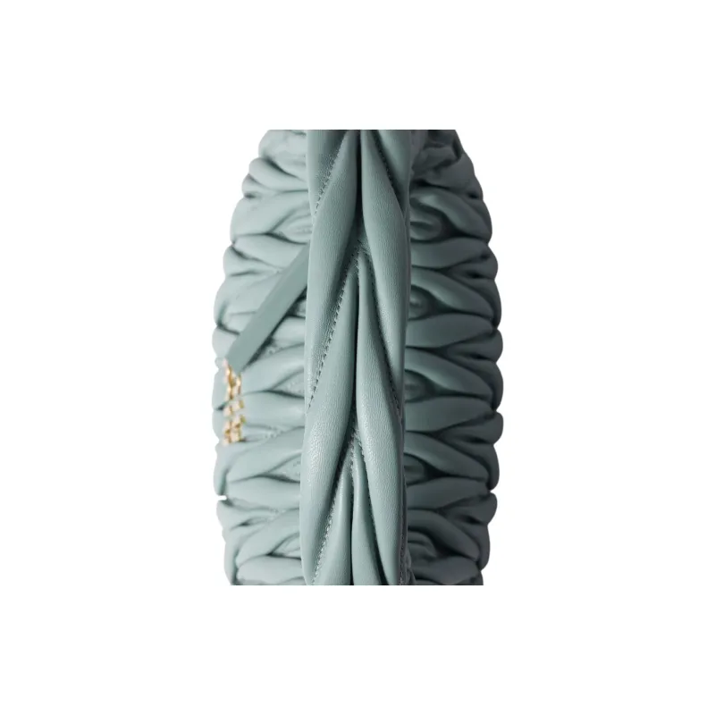 MIU MIU Wander Collection Matelassé Lambskin One Shoulder Handbag Trumpets Women's Light Blue-4