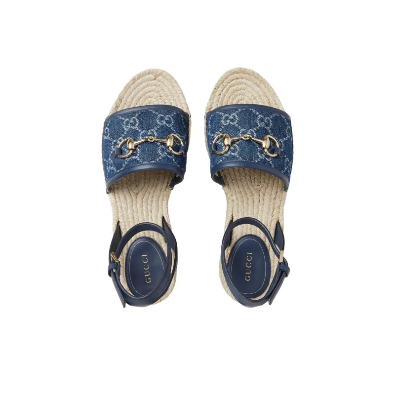 GUCCI Horsebit One Strap Sandals 4.5cm Women's Blue-2