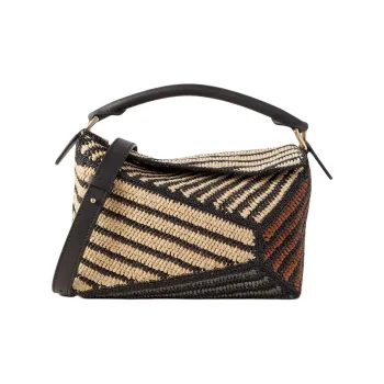 LOEWE Puzzle Raffia Shoulder Bag, Crossbody Bag, Handbag Trumpets Women's Brown & Black & Beige