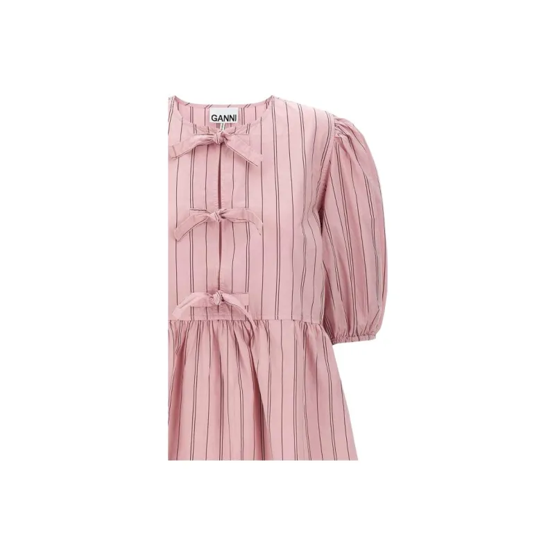 GANNI Pinstriped Bow Detailed Mini Dress-3