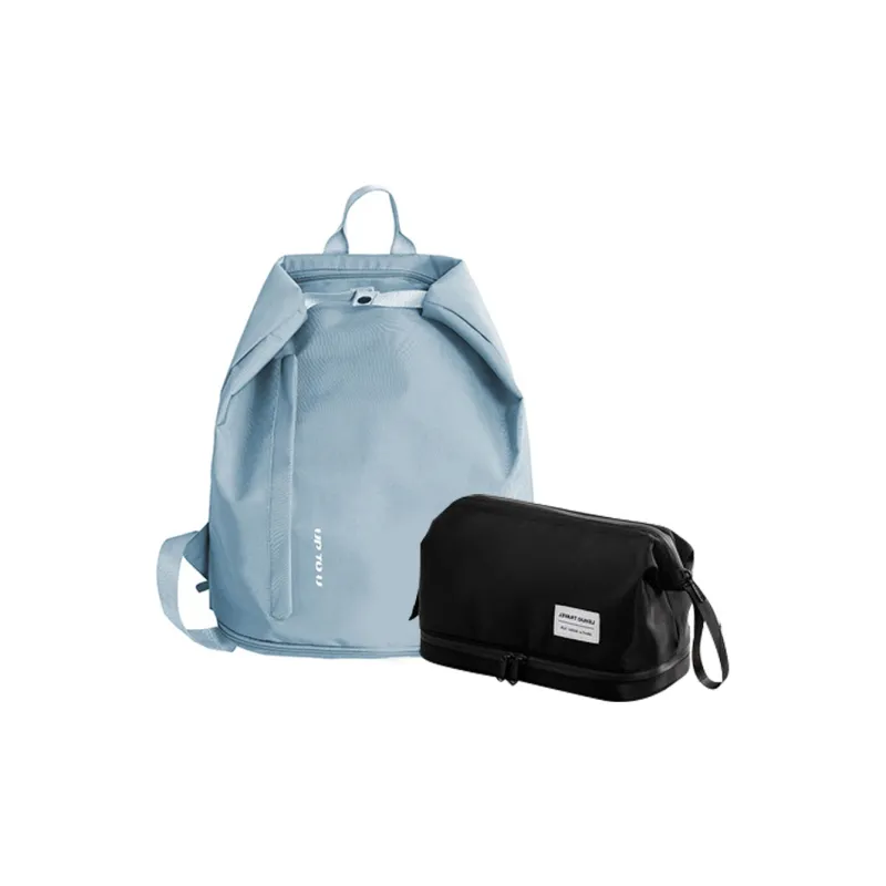 LOHAS Travel Fabric Double Shoulder Backpack Swim Bag Gym Bag Large Size Unisex Black/Lotus Color/Sky Blue-2