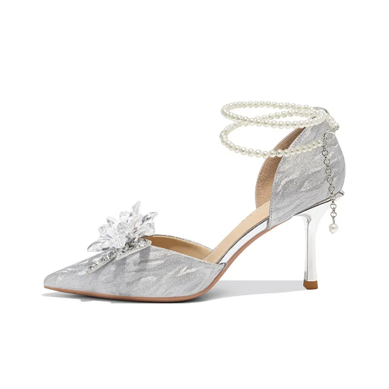 Ainer cat Slim Heel High Heels 8cm Women's Silver-0