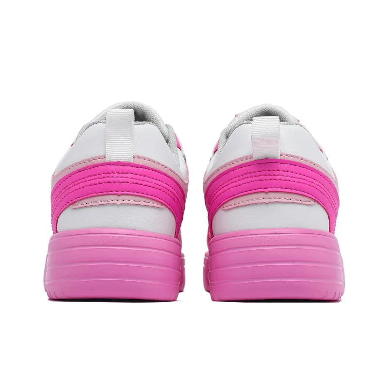 Singing Height Increasing Anti Slip And Wear Resistant Low Top Skateboard Shoes Unisex White Rose Red Pink-4