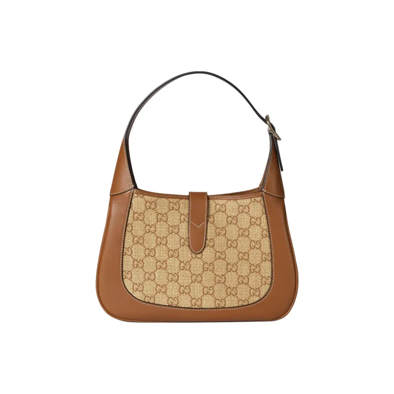 GUCCI Jackie 1961 Raffia Shoulder Bag Trumpets Women's Brown-4