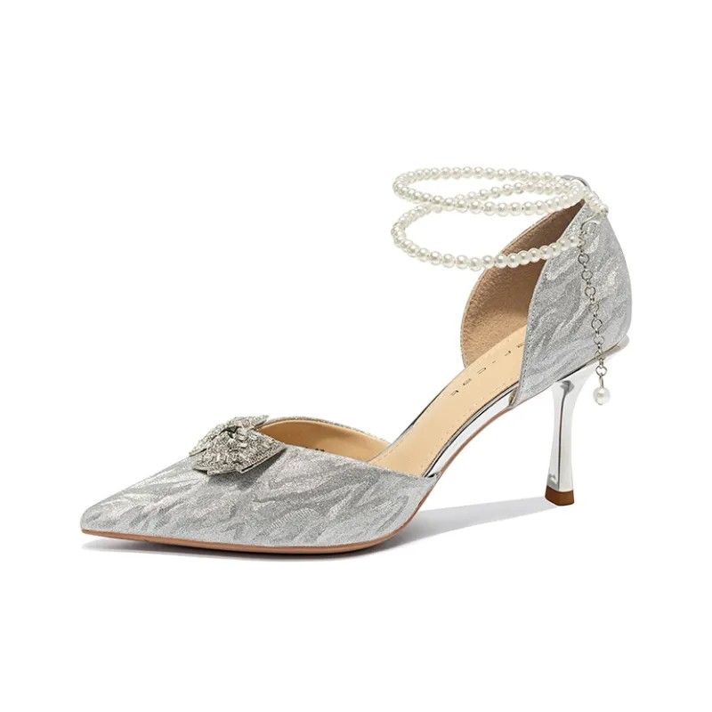 Ainer cat Slim Heel High Heels 8cm Women's Silver-2