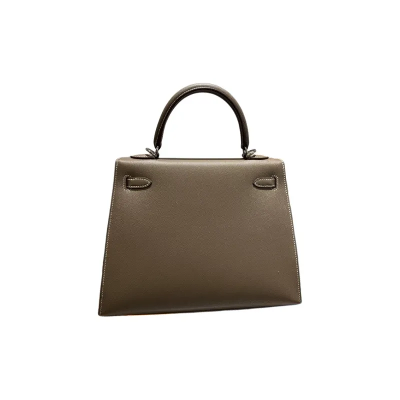 HERMES Madame Leather Kelly Bag Handbags Women's Elephant Gray Inner & Orange-1