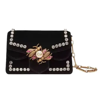 GUCCI Velvet Shoulder Bag, Crossbody Bag Mini Women's Black