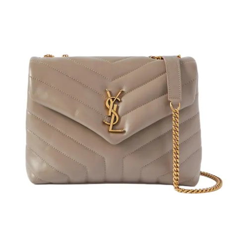 SAINT LAURENT LOULOU Calfskin Shoulder Bag Small Size Women's Taupe