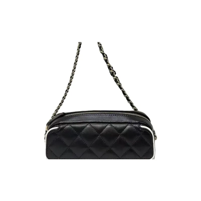 CHANEL Lambskin Crossbody Bag Shoulder Bag Small Size Women's Black-1