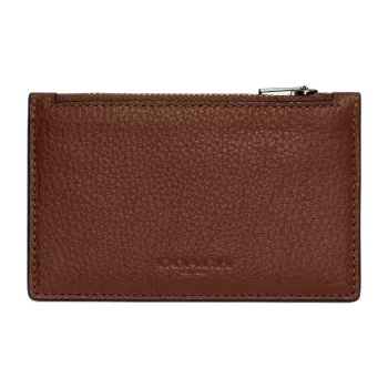 COACH Refined Pebbled Leather Card Holder Mini Men's Brown
