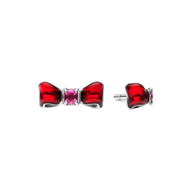 Pandora Enamel 925 Sterling Silver, Glass Stud Earrings Women's Red-2