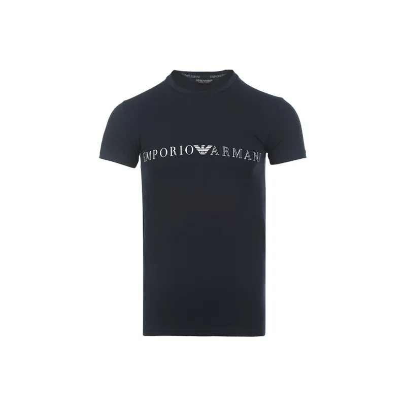 EMPORIO ARMANI Logo Print Crew Neck Pullover Short Sleeved T Shirt Men's Dark Blue-0
