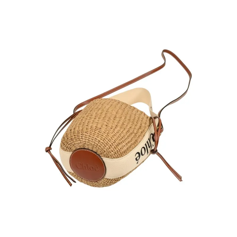 Chloe Woody Straw Bucket Bag, One Shoulder Handbag Women's Ecru-3