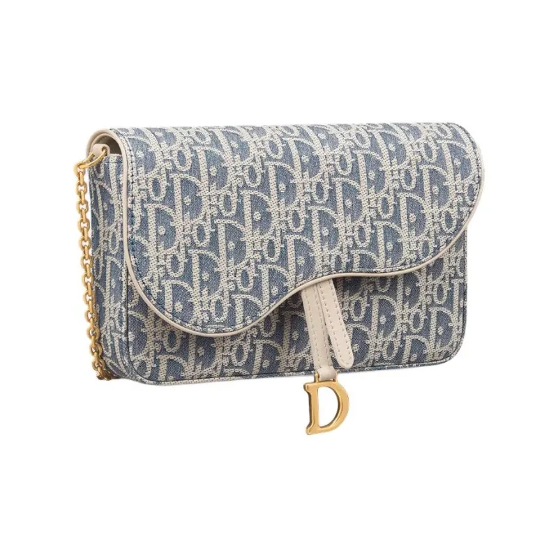 DIOR Cotton Saddle Bag, Shoulder Bag Medium Size Women's Blue-2