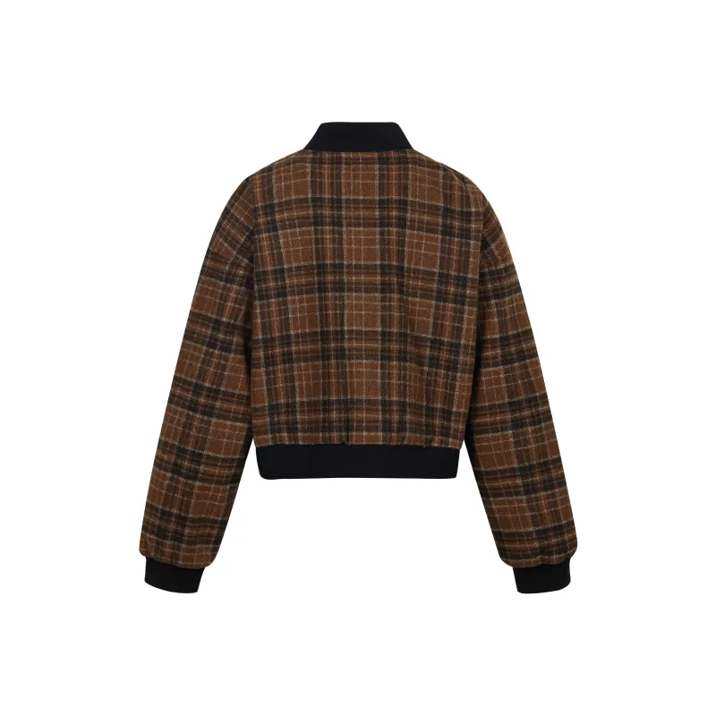 ZUOBEIKA Baseball Jacket Women's Brown Plaid-1