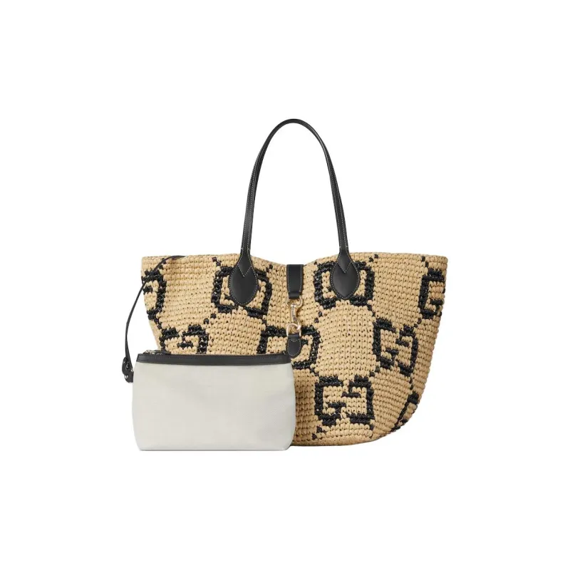 GUCCI Raffia Tote Bag, Shopping Bag, Shoulder Bag Trumpets Women's Brown-1
