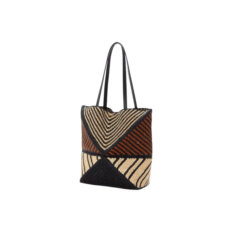 LOEWE Puzzle Fold Raffia Tote Bag, Shopping Bag, Shoulder Bag Women's Natural & Honey & Gold-1