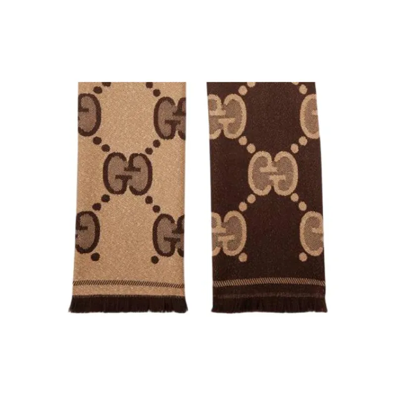 GUCCI Wool Polyamide Metal Fiber Knit Scarves Women's Brown-1