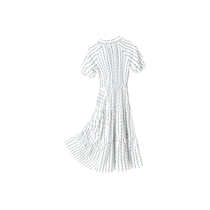 H YXIANG Short Sleeved Dresses Women's White Base Blue Black Short Stripes-1