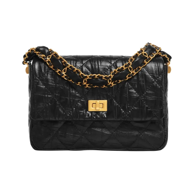 Miao Di Top Grain Cow Leather Wide Shoulder Strap Shoulder Bag Crossbody Bag Women's Midnight Black-7