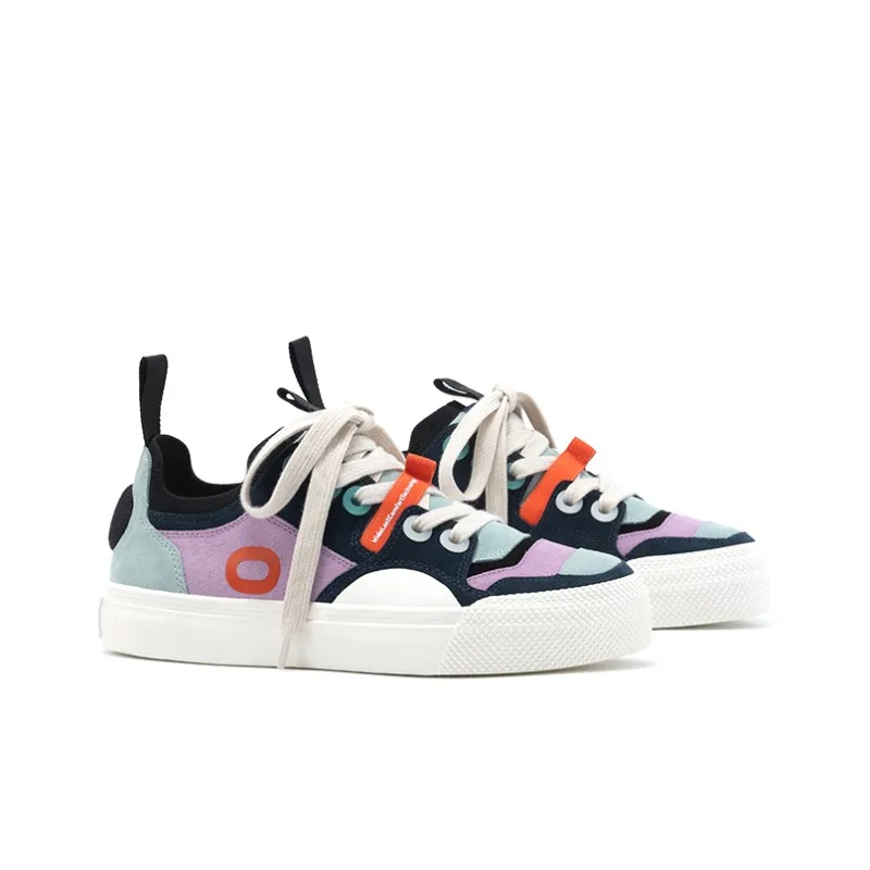 OETZI Skateboard Shoes Unisex Low Top White & Blue Purple-2