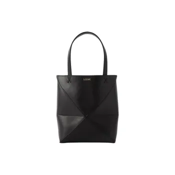 LOEWE Puzzle Fold Shiny Calfskin Tote Bag, Shopping Bag, Shoulder Bag, Handbag Women's Black