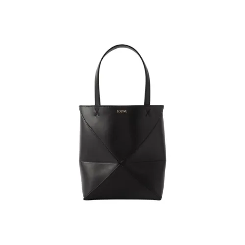 LOEWE Puzzle Fold Shiny Calfskin Tote Bag, Shopping Bag, Shoulder Bag, Handbag Women's Black