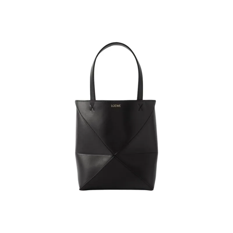 LOEWE Puzzle Fold Shiny Calfskin Tote Bag, Shopping Bag, Shoulder Bag, Handbag Women's Black-0