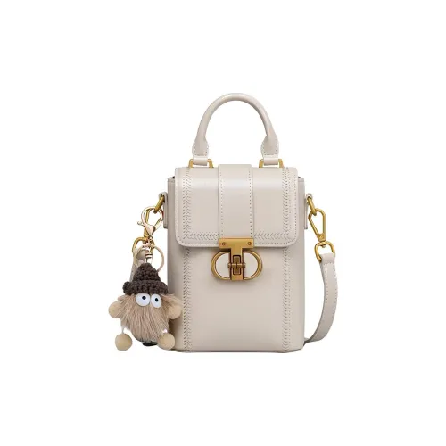 PAYOT Synthetic Leather Cell Phone Pouch Crossbody Handbag Women's Oil Wax White/White & Brown