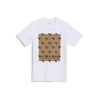 COACH Timeless Collection, Dinosaur Print Crew Neck Pullover Short Sleeved T Shirt Men's White
