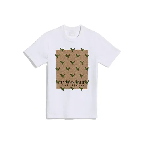 COACH Timeless Collection, Dinosaur Print Crew Neck Pullover Short Sleeved T Shirt Men's White