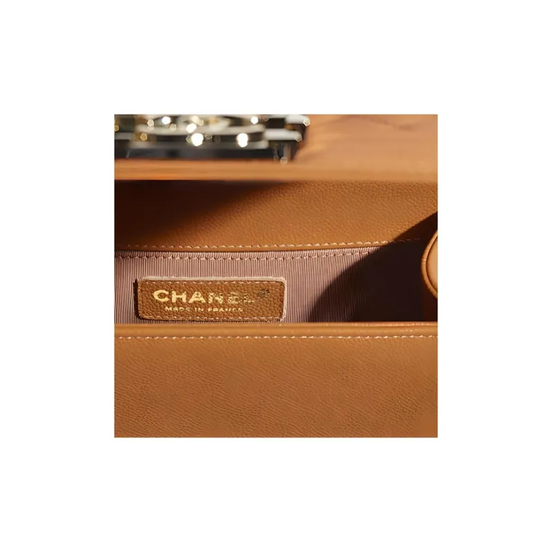CHANEL Leboy Grain Embossed Calfskin With Caviar Cow Leather Shoulder Bag, Crossbody Bag Trumpets Women's Brown-3