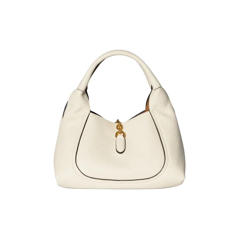 GUCCI Grain Leather Handbag Trumpets Women's White-3