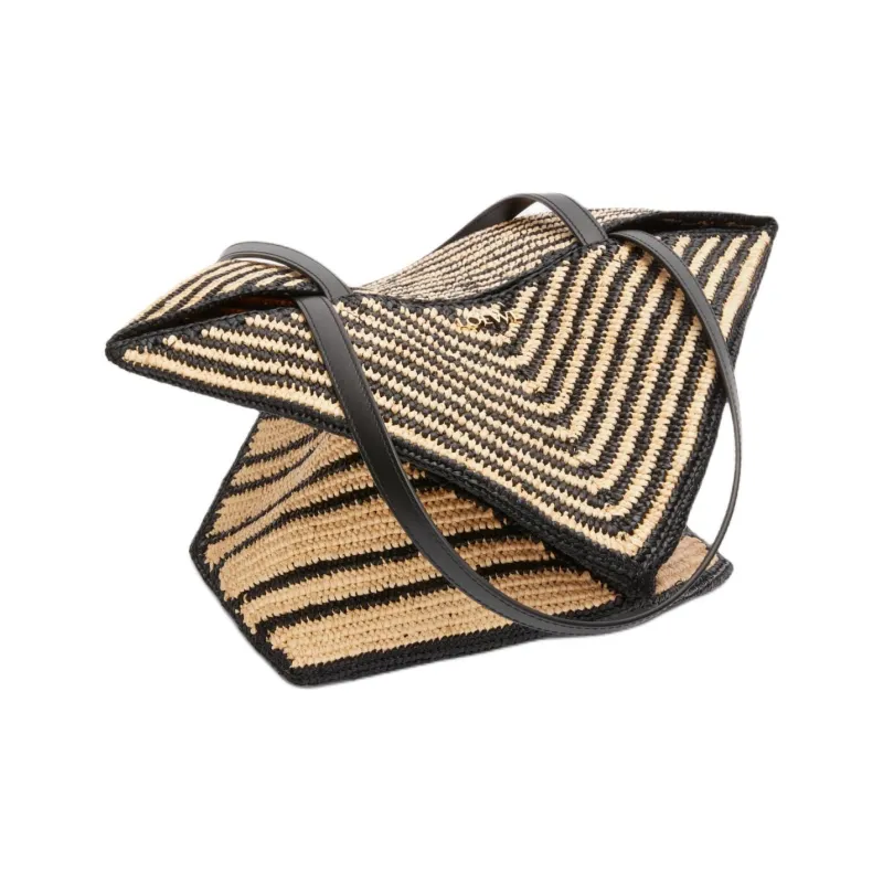LOEWE Puzzle Fold Raffia Tote Bag, Shopping Bag, Shoulder Bag Women's Natural & Honey & Gold-5