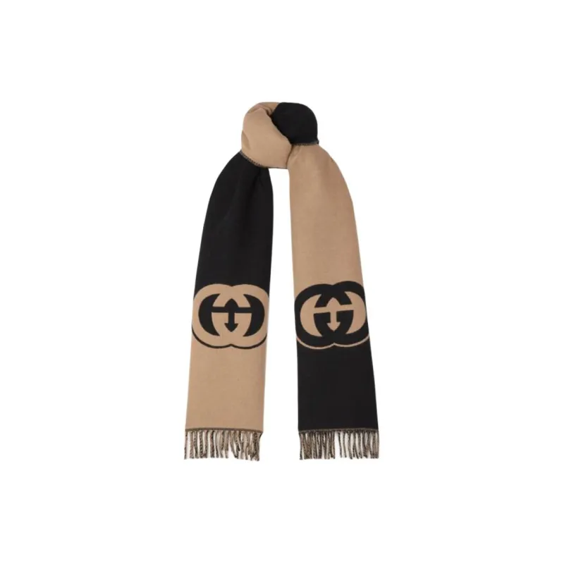 GUCCI Cashmere Wool Knit Scarves Women's Black-0
