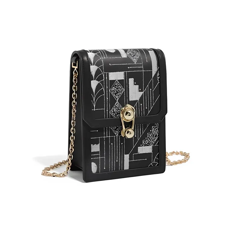 Forever Lucky Cow Leather Su Embroidery Fashion Versatile Cell Phone Pouch Women's Black-2