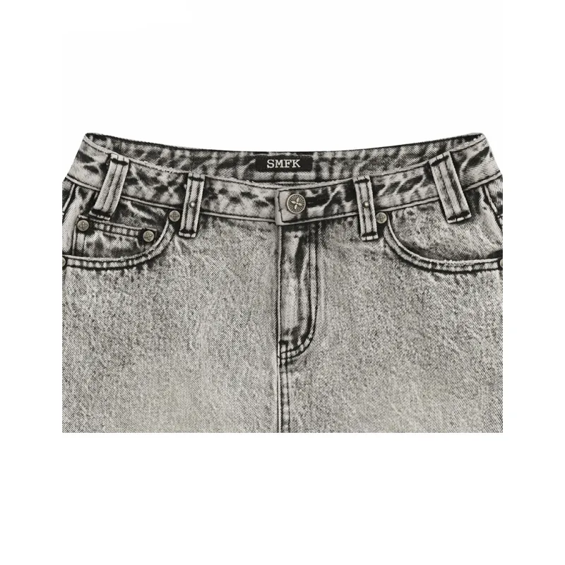 SMFK Denim Short Skirts Women's Dusty Gray-2