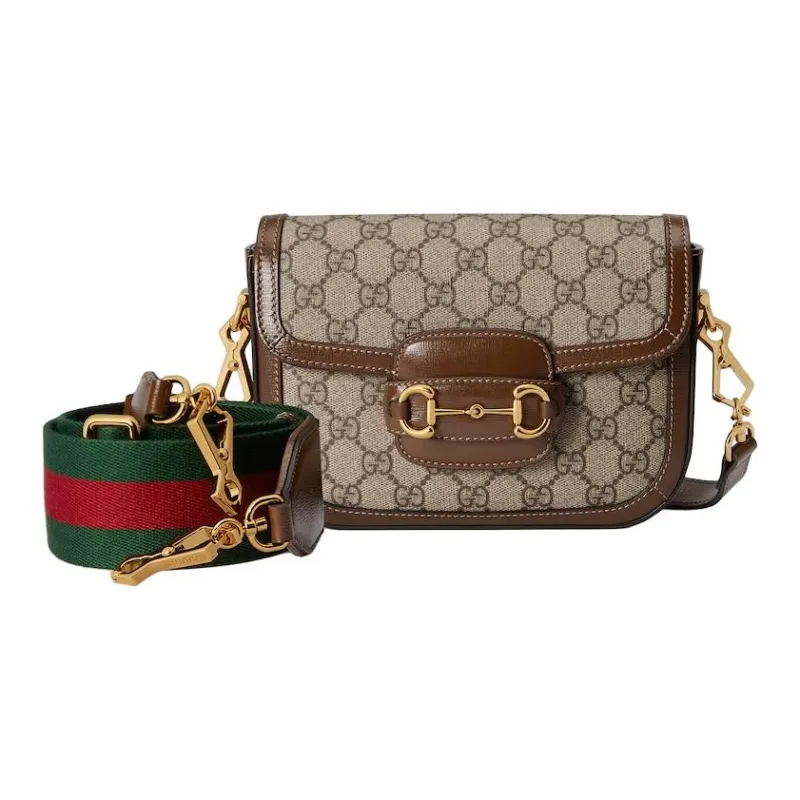 GUCCI Horsebit 1955 Canvas Shoulder Bag Mini Women's Brown-0