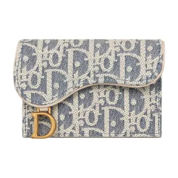 DIOR Cow Leather Card Holder Regular Women's Blue