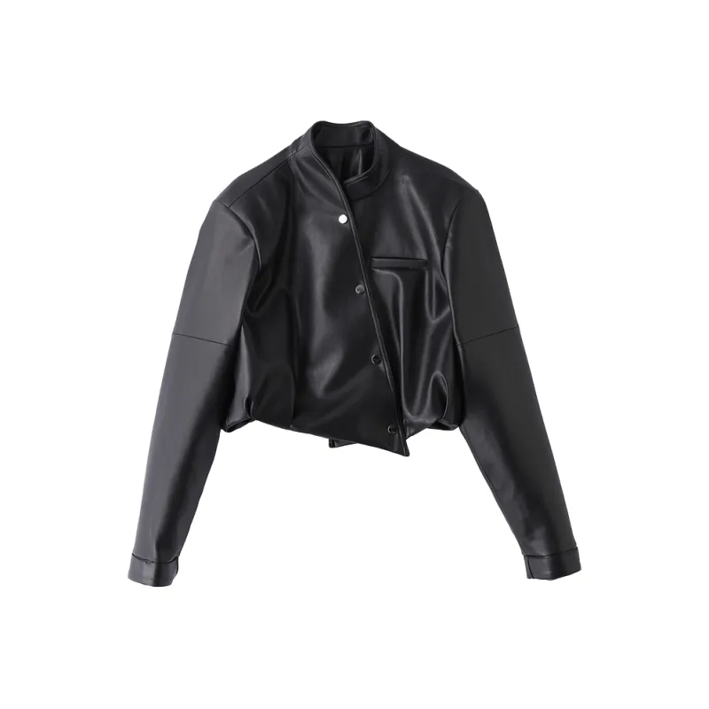 Yi Mengyuan Leather Jackets Coats Women's Black-5