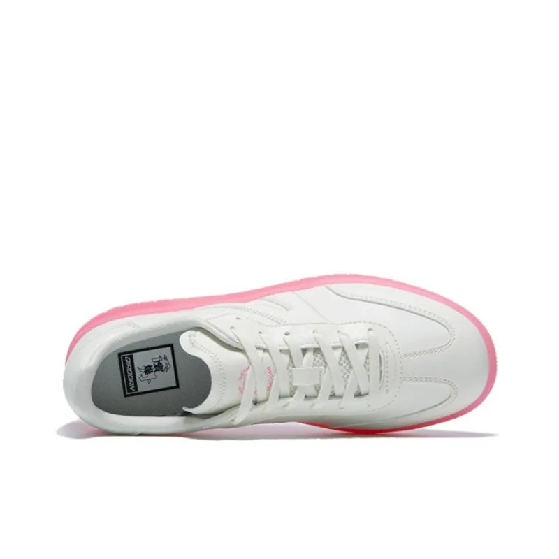 QIAODAN Departure Slip Resistant Water Resistant And Wear Resistant Low Top Skateboard Shoes Women's White Pink-2