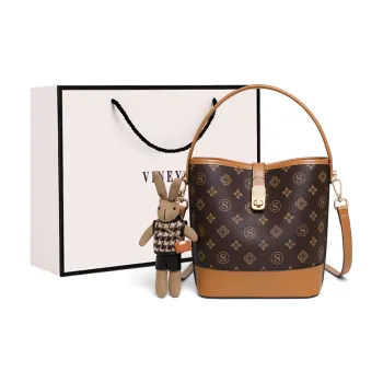 VINEY Synthetic Leather Handbag, Shoulder Bag, Crossbody Bag, Bucket Bag Regular Women's Coffee