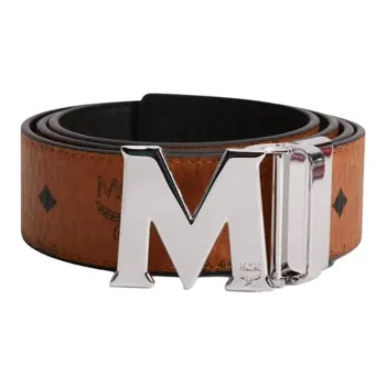 MCM Claus M Reversible Belt Visetos Silver Cobalt tone 1.75W 51In/130Cm