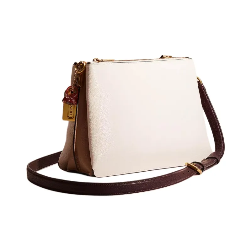 COACH Pebbled Leather Portable Crossbody Bag Shoulder Bag Large Size Women's Chalk White-1