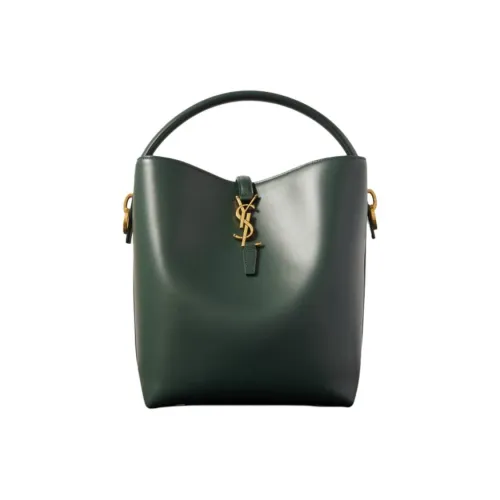 SAINT LAURENT Lambskin Bucket Bags One Shoulder Handbags Mini Women's Dark Green