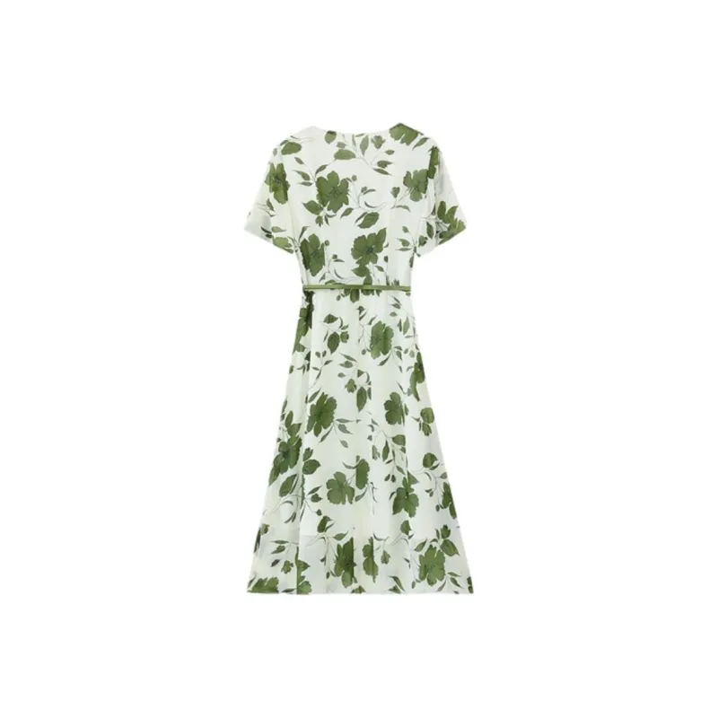 PLANE DRIFT Short Sleeved Dresses Women's White With Green Floral-1