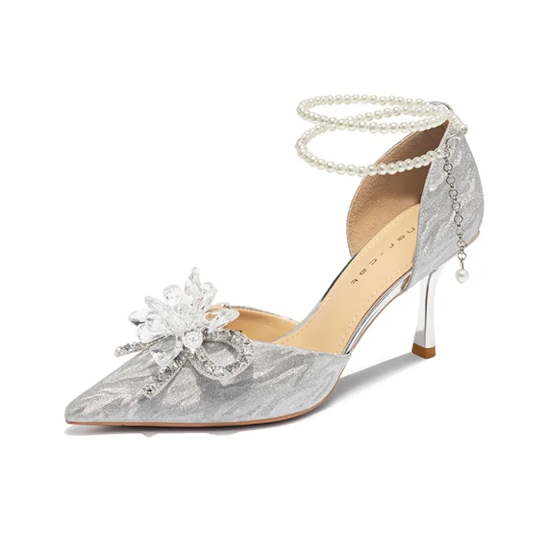 Ainer cat Slim Heel High Heels 8cm Women's Silver-1