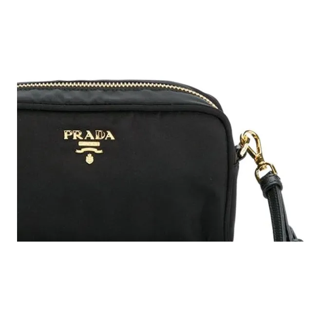 PRADA Nylon Clutch Trumpets Women's Black-4